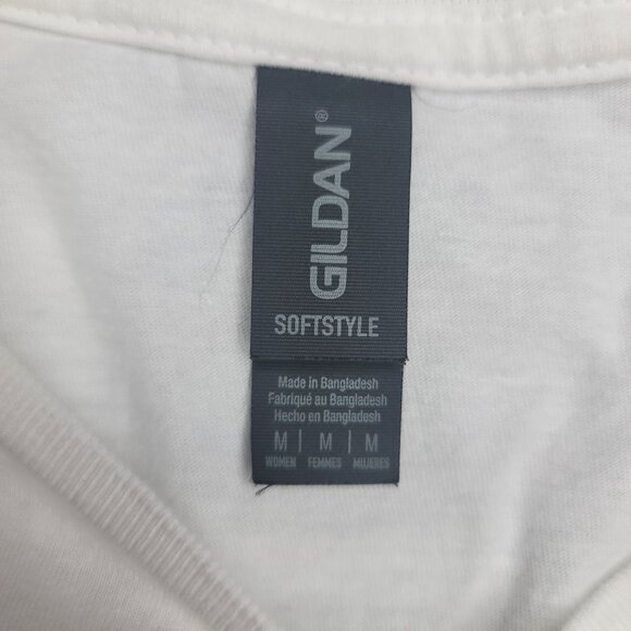 Funny Gildan Softstyle White T-Shirt With Skull & Middle Finger Design - Picture 3 of 3